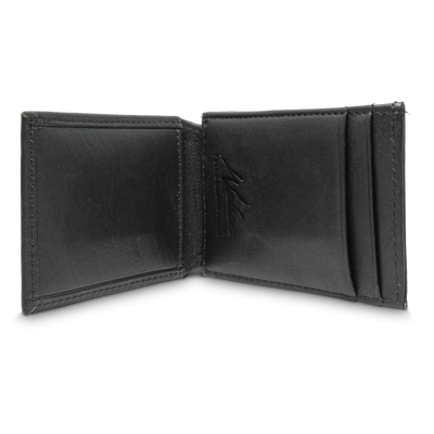 The Dynasty Front Pocket Bass Wallet provides quality hand-oiled premier leather and a personal touch for the avid fisher with the Bass concho. A great piece for a birthday or holiday. Don't miss out! Clear View ID Holder 10 Total Storage Pockets Slim, Minimalist Style Magnetic Money Clip Dimensions: 4"L x 2.75"H RFID Protection Color: Black