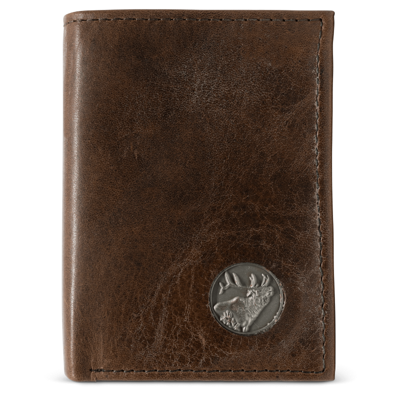 Our signature Dynasty Trifold Elk Wallet comes in premier full grain leather along with a hand-oiled stylish finish. A stunning piece to have in your collection! 6 Card Slots 2 Storage Pockets ID Window Leather Tipped Bill Compartment Weber’s Signature Elk Concho Dimensions: 3.37"L x 4"H RFID Protection Color: Brown