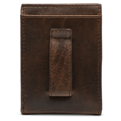 Sleek in design, the Dynasty Front Pocket Elk Wallet, provides a beautiful premier full grain leather and a rich hand-oiled stylish finish. The elk concho provides an additional touch to this piece, making it perfect for any outdoorsman. 6 Card Slots 2 Storage Pockets 1 ID Window Exterior Easy Access Pocket Slim Minimalist Design Weber's Signature Elk Concho Strong Exterior Money Clip | Holds 10+ Bills Dimensions: 4"L x 2.75"H RFID Protection Color: Brown