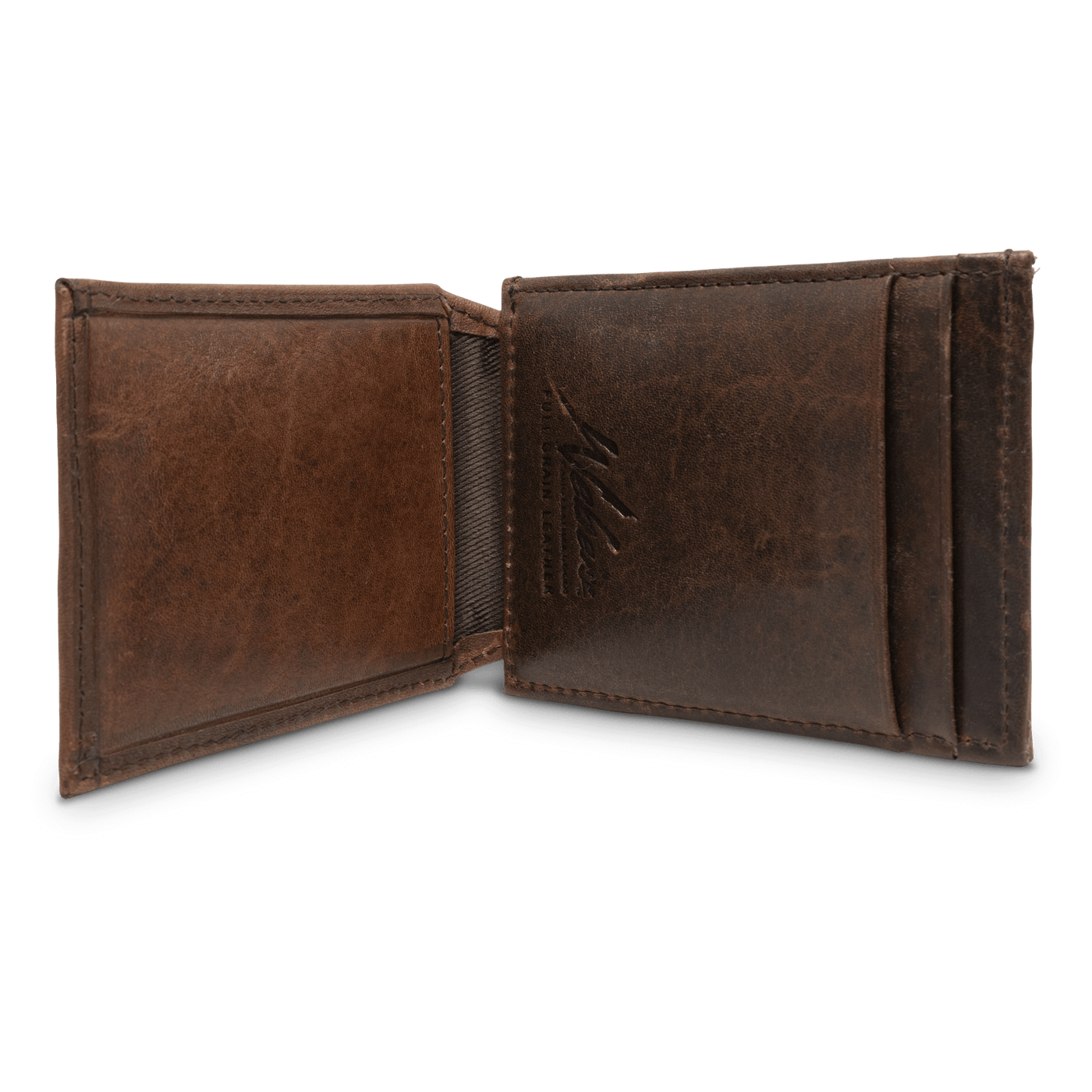 This Dynasty Front Pocket Shotshell Wallet with magnetic clip is created from a premier full grain leather along with a hand-oiled finish and shotshell concho, making it a perfect piece for any outdoor enthusiast. Ensure to get yours today! 4 Card Slots Center Bill Compartment ID Window 2 Exterior Easy Access Pockets Strong Magnetic Money Clip Slim Minimalist Design Weber’s Signature Shotshell Concho Magnetic Clip Holds: 10+ Bills Dimensions: 4"L x 2.75"H RFID Protection Color: Brown