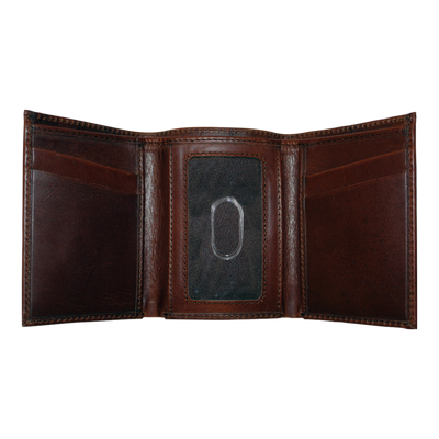 The Pursuit Trifold Marlin Wallet is an exceptional piece with its premier full grain leather and hand-oiled Buffalo finish. The debossed marlin logo found on the exterior of the wallet makes it a stunning piece for any angler's collection. 4 Card Slots 2 Storage Pockets ID Window Bill Compartment Modern Style & Design Dimensions: 3.37"L x 4"H RFID Protection Color: Brown