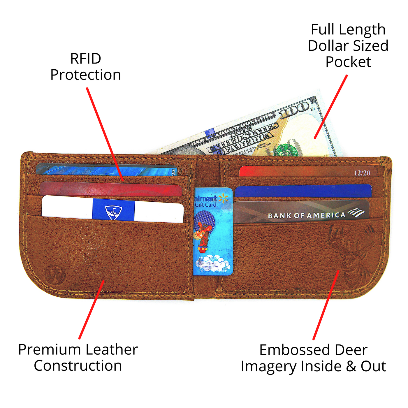 Our new Pursuit Bifold Radius Buck Wallet is a top seller with its premier full grain leather and bold hand-dyed color, making it perfect for any avid hunter! Get yours today! 6 Hi-Viz Interior Card Slots 2 Storage Pockets Bill Compartment Modern Style & Design Stylish Debossed Buck Radius comfort corner Dimensions: 4.5"L x 3.5"H RFID Protection Color: Golden