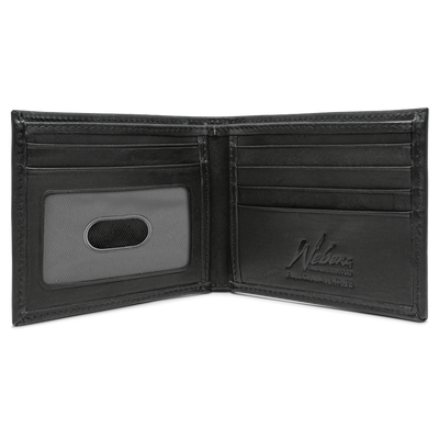 The perfect piece for the avid fisher, you will find the Dynasty Bifold Bass Wallet provides premier full grain leather, an embossed bass concho, and a hand-oiled finish that covers every person's needs in a wallet. Double-Sided Interior Clear View ID Holder 13 Storage Pockets Full-Length Dollar-Sized Pocket Sleek Thin Design To Fit Any Pocket Dimensions: 4.37"L x 3.37"L RFID Protection Color: Black