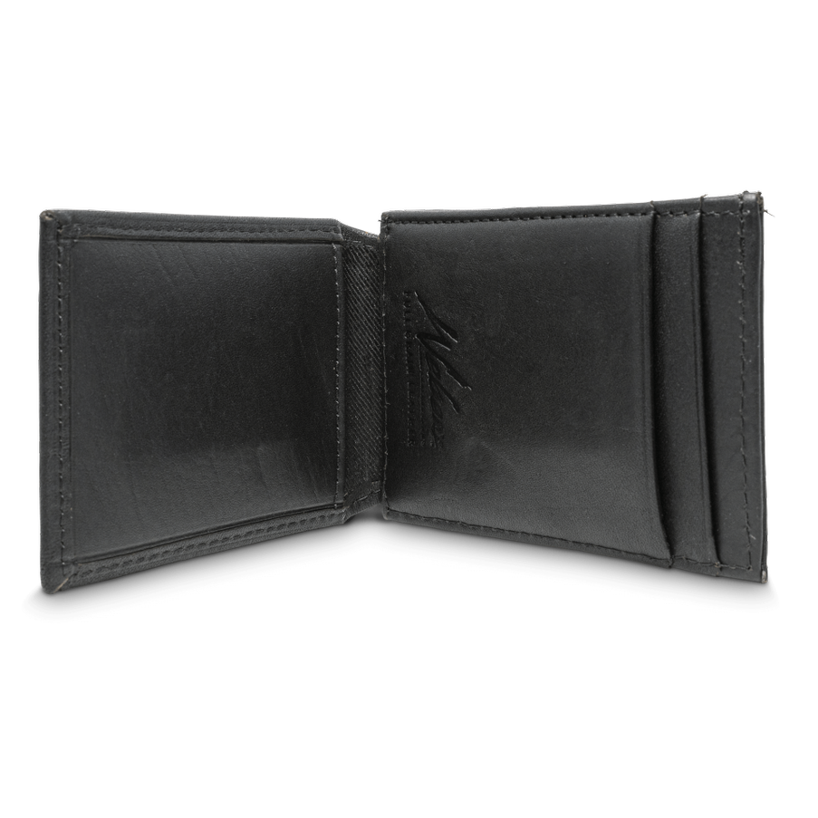 The Dynasty Front Pocket Bass Wallet provides quality hand-oiled premier leather and a personal touch for the avid fisher with the Bass concho. A great piece for a birthday or holiday. Don't miss out! Clear View ID Holder 10 Total Storage Pockets Slim, Minimalist Style Magnetic Money Clip Dimensions: 4"L x 2.75"H RFID Protection Color: Black