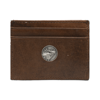 For those who prefer a more minimalist style, check out our Dynasty Minimalist Elk Wallet, with its premier full grain leather and hand-oiled stylish finish, you won't be disappointed. 3 Card Slots ID Window Center Bill Compartment Ultra Slim Minimalist Design Weber’s Signature Elk Concho Dimensions: 3"L x 4"H RFID Protection Color: Brown