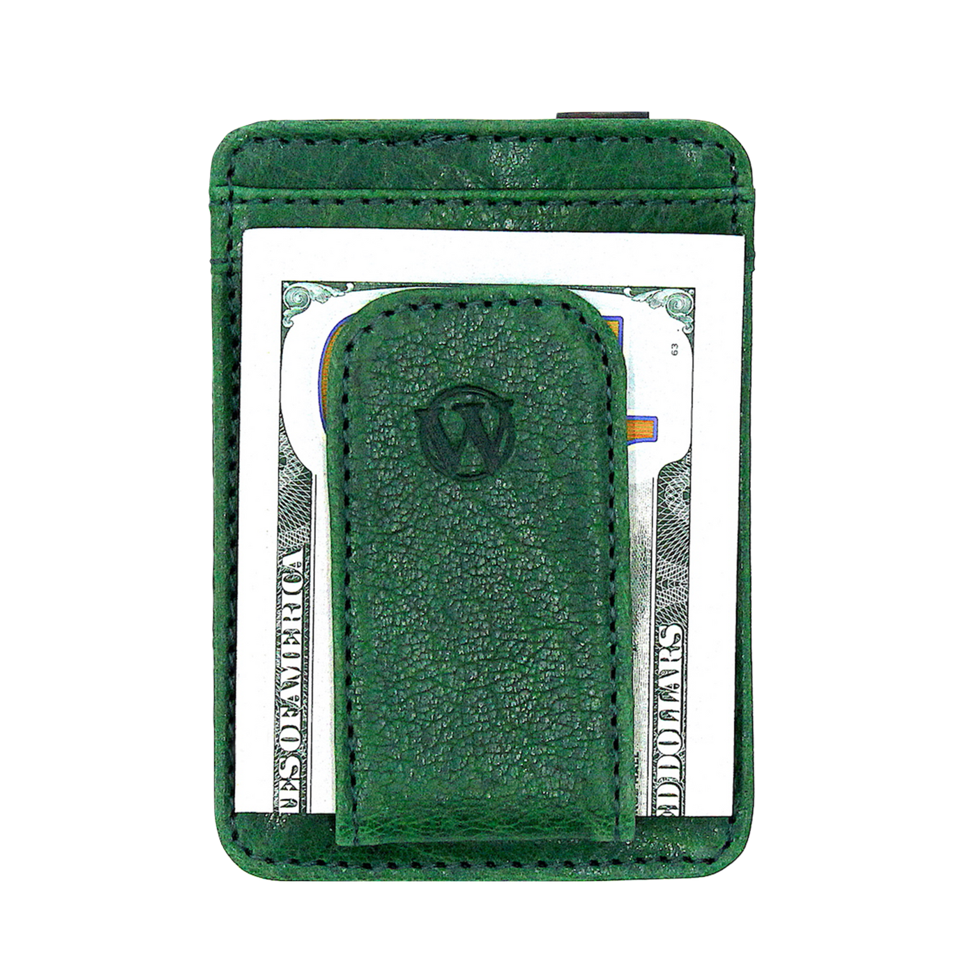The Pursuit Front Pocket Bass Money Clip is a great minimalist wallet with premier full grain leather, bold & stylish hand-dyed color along with a debossed bass logo with a magnetic clip. Perfect for your fisher! 2 Card Slots Strong Magnetic Closure | Holds 10+ Bills Sleek, Modern Design Dimensions: 4"L x 2.8"H RFID Protection Color: Moss
