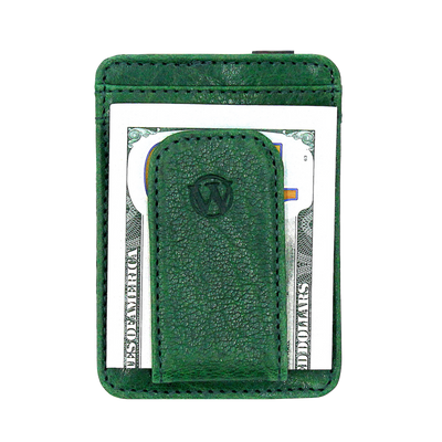 The Pursuit Front Pocket Bass Money Clip is a great minimalist wallet with premier full grain leather, bold & stylish hand-dyed color along with a debossed bass logo with a magnetic clip. Perfect for your fisher! 2 Card Slots Strong Magnetic Closure | Holds 10+ Bills Sleek, Modern Design Dimensions: 4"L x 2.8"H RFID Protection Color: Moss