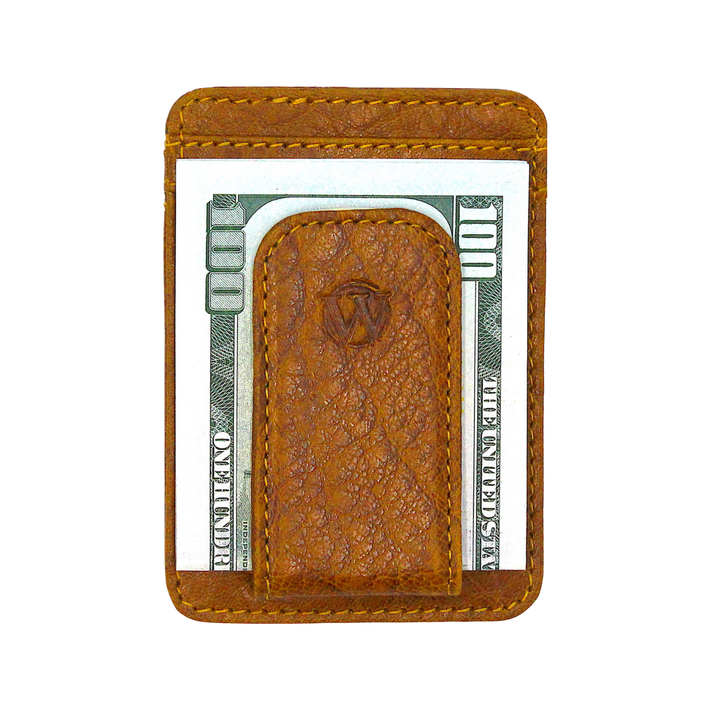 Every minimalist needs a wallet that is going to carry the essentials. Look no further than the Pursuit Front Pocket Buck Money Clip, created from premier full grain leather and containing a bold stylish hand-dyed color. Great piece for any collection. Features: 2 Card Slots, Strong Magnetic Closure Ultra Slim Minimalist & Modern Design Stylish Debossed Buck Magnetic Clip Holds 10+ Bills Dimensions: 4"L x 2.8"H RFID Protection Color: Golden