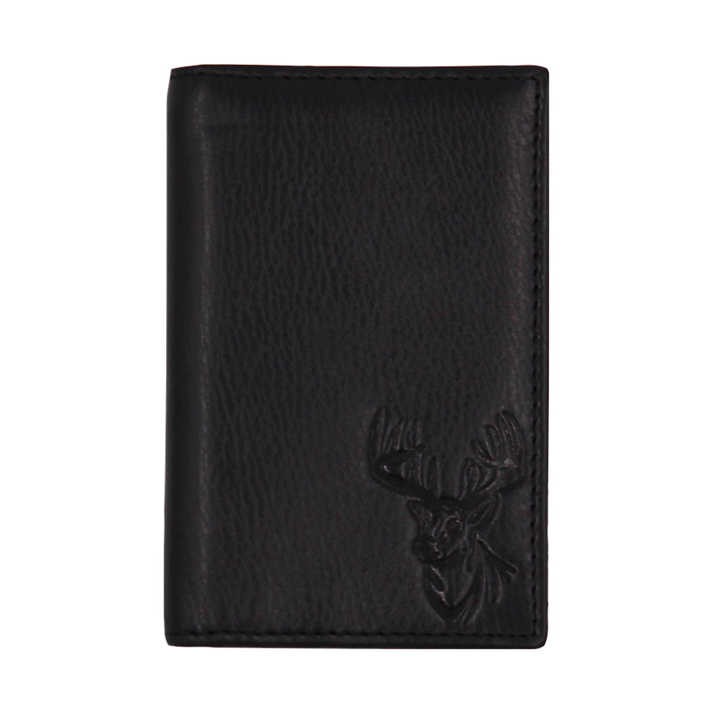 The Pursuit Front Pocket Duo-Fold Buck Wallet contains a beautifully bold, hand-dyed color, premier full grain leather, perfected with a debossed buck on the outer and inner corners. Beautiful piece for any outdoor enthusiast. 4 Card Slots 2 Interior Pockets Exterior Easy Access Pocket Slim Minimalist & Modern Design Dimensions: 4.3"L x 3"H RFID Protection Color: Black | Golden