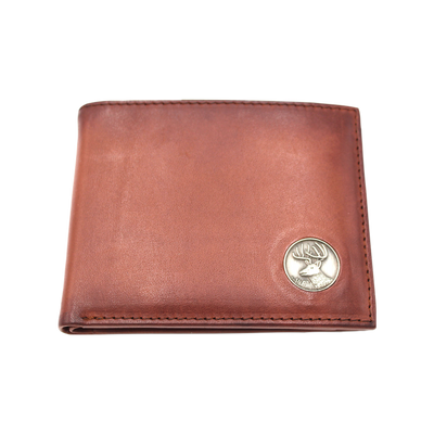 Our Wildlife Bifold Buck Wallet is the perfect piece for any collection, containing a beautiful hand-burnished finish and rich full grain leather, this piece doesn't disappoint. 8 Card Slots 3 Storage Pockets 2 ID Windows Leather Tipped Bill Compartment Weber's Signature Buck Concho Dimensions: 4.5"L x 3.5"H RFID Protection Color: Caramel