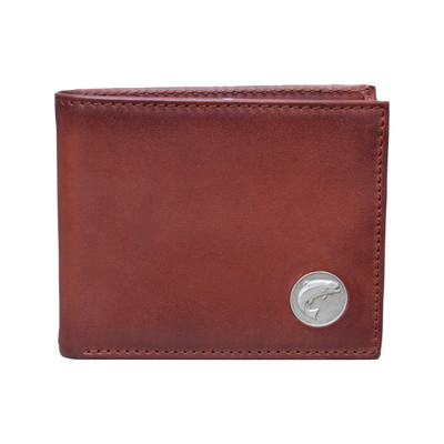 The Wildlife Bifold Trout Wallet, constructed from a beautiful hand-burnished, full grain leather, containing a personalized trout concho, will age with beauty. Look no further for your collection! 8 Card Slots 3 Storage Pockets 2 ID Windows Leather Tipped Bill Divider Weber's Signature Trout Concho Dimensions: 4.5"L x 3.5"H RFID Protection Color: Caramel